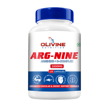 Olivine Arg-Nine L-Arginine supplement bottle front view showing label