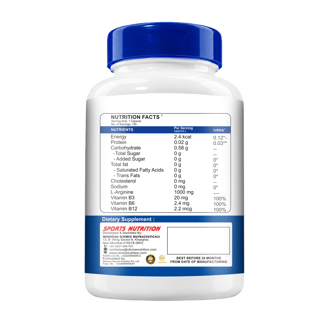 Olivine Arg-Nine L-Arginine supplement bottle side view
