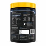 Collagen Peptides supplement jar showing the Supplement Facts, ingredients, directions for use, storage instructions, barcode, and product information on a black container with a yellow lid