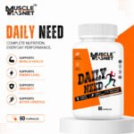 MuscleTech Daily Need daily multivitamin supplement bottle with orange and white label.