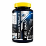 "Angled front view of Vitablish Flex Guard joint support supplement bottle, formulated to support joint health, flexibility, cartilage protection, and mobility with a premium black, blue, and yellow design."