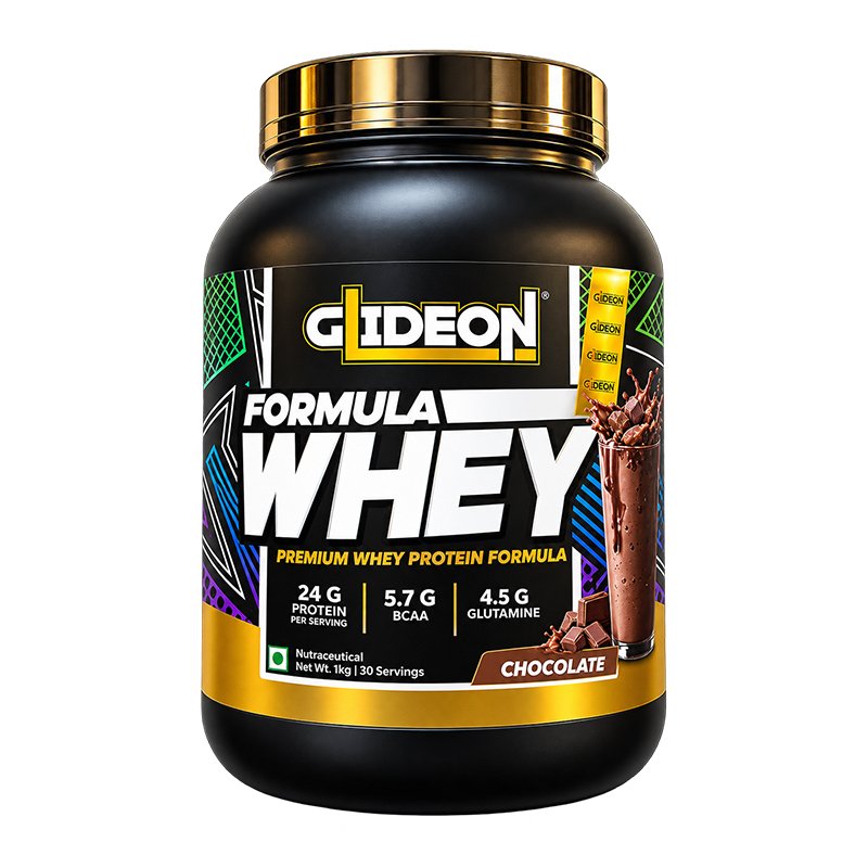 Glideon Whey Protein powder supplement bottle