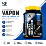 "Promotional banner featuring Vitablish Muscle Enhancer dietary supplement, highlighting lean muscle support, enhanced strength, improved focus, boosted performance, science-backed ingredients, premium quality, and trusted athlete formula."