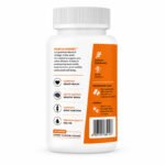 "Rear side view of Muscle Magnet Omega 3 fish oil supplement bottle showing product information and barcode, 60 capsules."