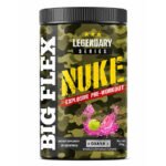 Legendary Series BIG FLEXX NUKE Extreme Pre-Workout Supplement (Guava Flavor) in a black container with vibrant label, designed to support energy, focus, endurance, and workout performance.