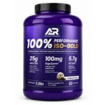 Applied Nutrition Performance ISO Gold Whey Protein powder in a purple container, high-protein isolate formula for muscle growth, recovery, and lean muscle support.