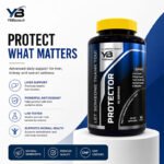 Dietary supplement bottle displayed alongside a benefits panel highlighting immune support, antioxidant protection, and key product features.