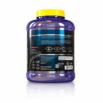 "Large blue plastic container with a yellow lid, featuring a black product label, shown against a white background."