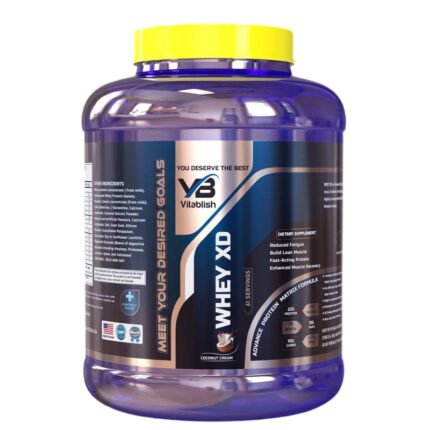Vitablish Whey XD protein supplement container, front view