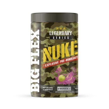 Big Flex Nuke Pre-Workout Guava flavor supplement