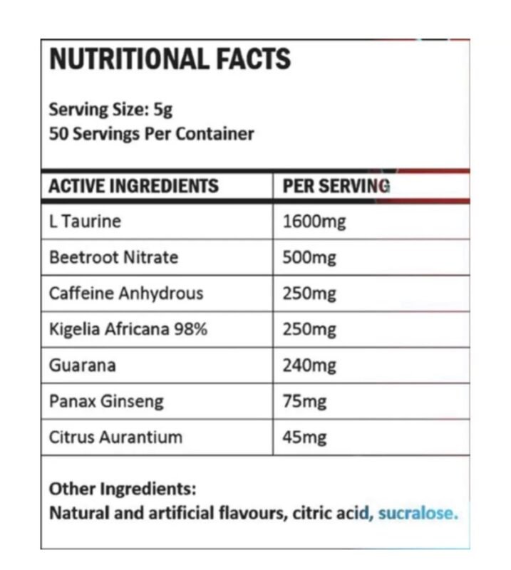 ALPHA DARKSIDE HI-STIM PRE Nutrition Information