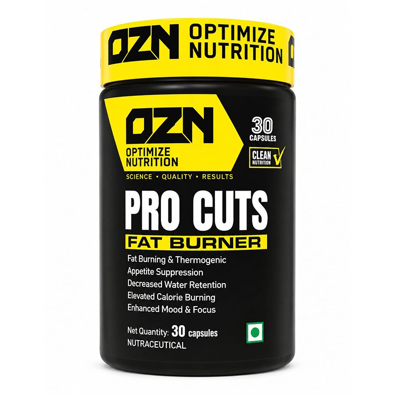 ozn-pro-cuts1 OZN Pro Cuts fat burner supplement in a black container with a yellow lid and black-yellow label