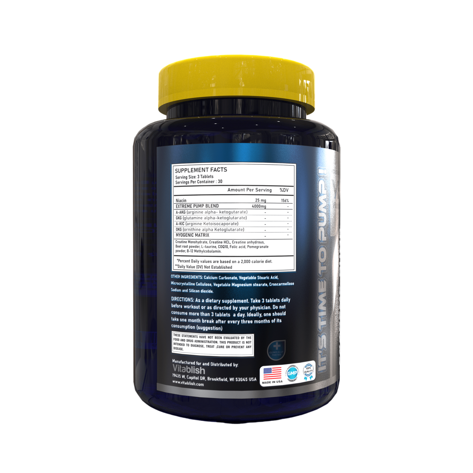 Vitalish Extreme Pump pre-workout supplement back right view