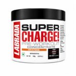Labrada Super Charge Pre-Workout Concentrate supplement powder with black and white container