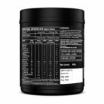 Back view of HealthFarm Limitless Threex pre-workout supplement tub displaying the nutrition facts, ingredients, usage instructions, warnings, and product information on a white background.