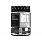 "Back view of Corebolics XPLODE Pre-Workout Powder supplement container showing the Supplement Facts panel, ingredients, directions, warnings, and manufacturer information on black and red packaging."