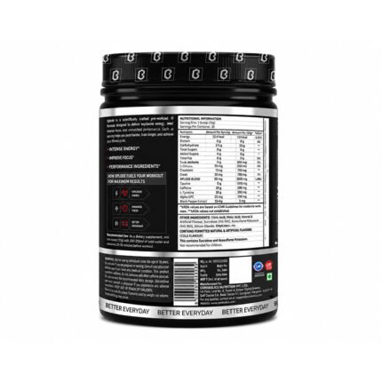 "Back view of Corebolics XPLODE Pre-Workout Powder supplement container showing the Supplement Facts panel, ingredients, directions, warnings, and manufacturer information on black and red packaging."