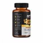 Side view of HIT Nutrition Muscle Gain bottle displaying key benefits, supplement highlights, and product label