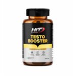 Front view of HIT Testo Booster supplement bottle for natural testosterone support, strength, stamina, energy, and men's performance