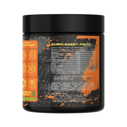 Back view of Dark Soul Elite Pre-Workout Pina Colada 225g supplement container showing supplement facts label