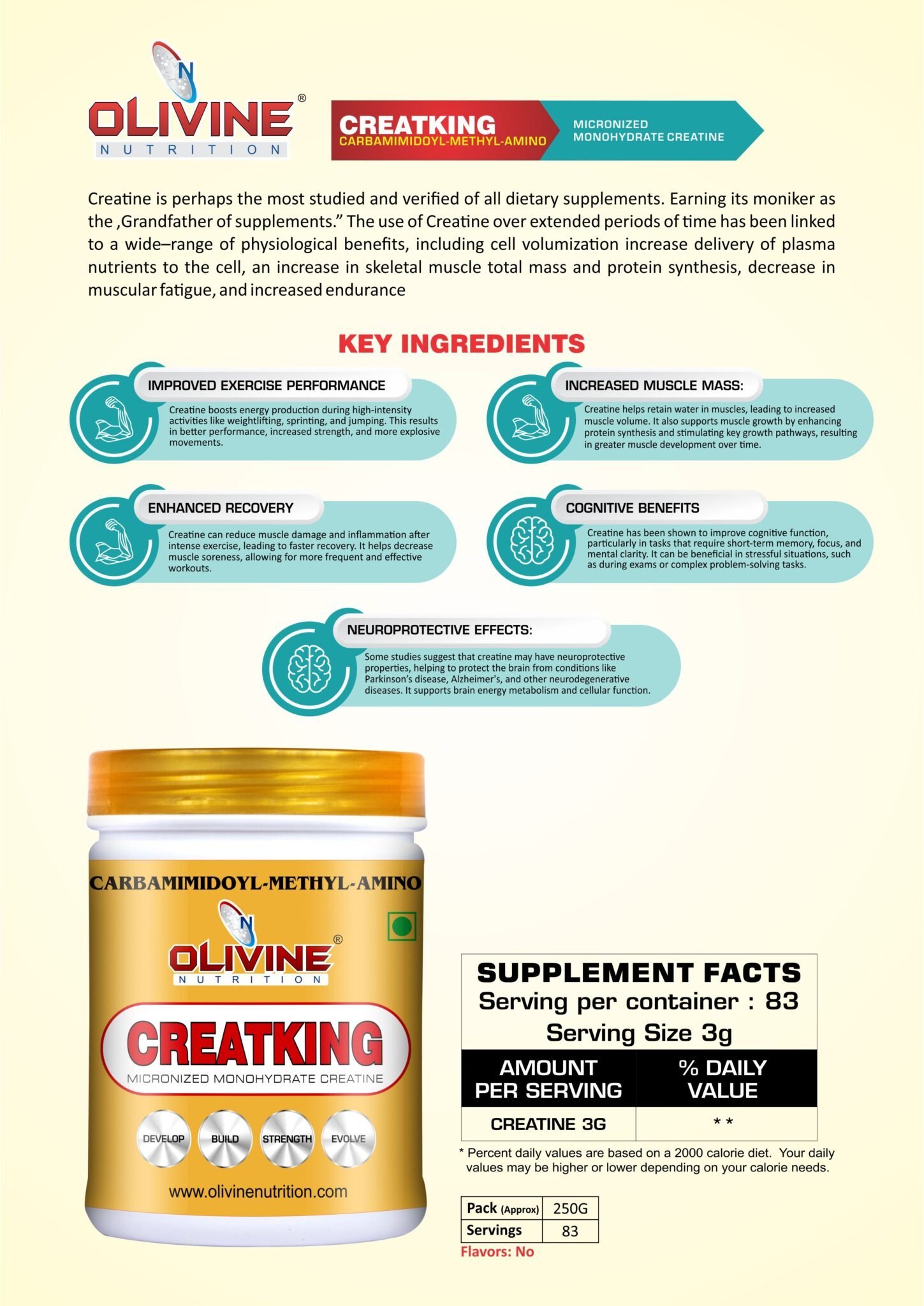 Olivine Nutrition Creatking creatine monohydrate supplement bottle front view