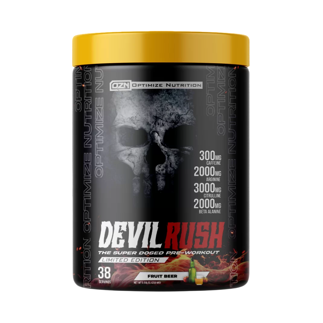 Devil Rush pre-workout supplement, Fruit Beer flavor