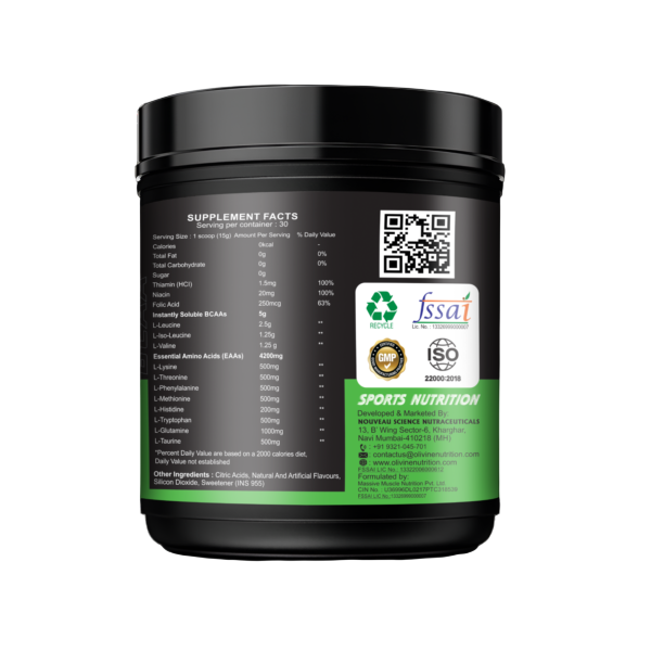 Olivine Nutrition EAA orange flavor supplement container