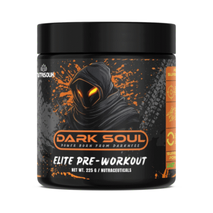 Dark Soul Elite Pre-Workout Lust Orange 225g supplement container close-up