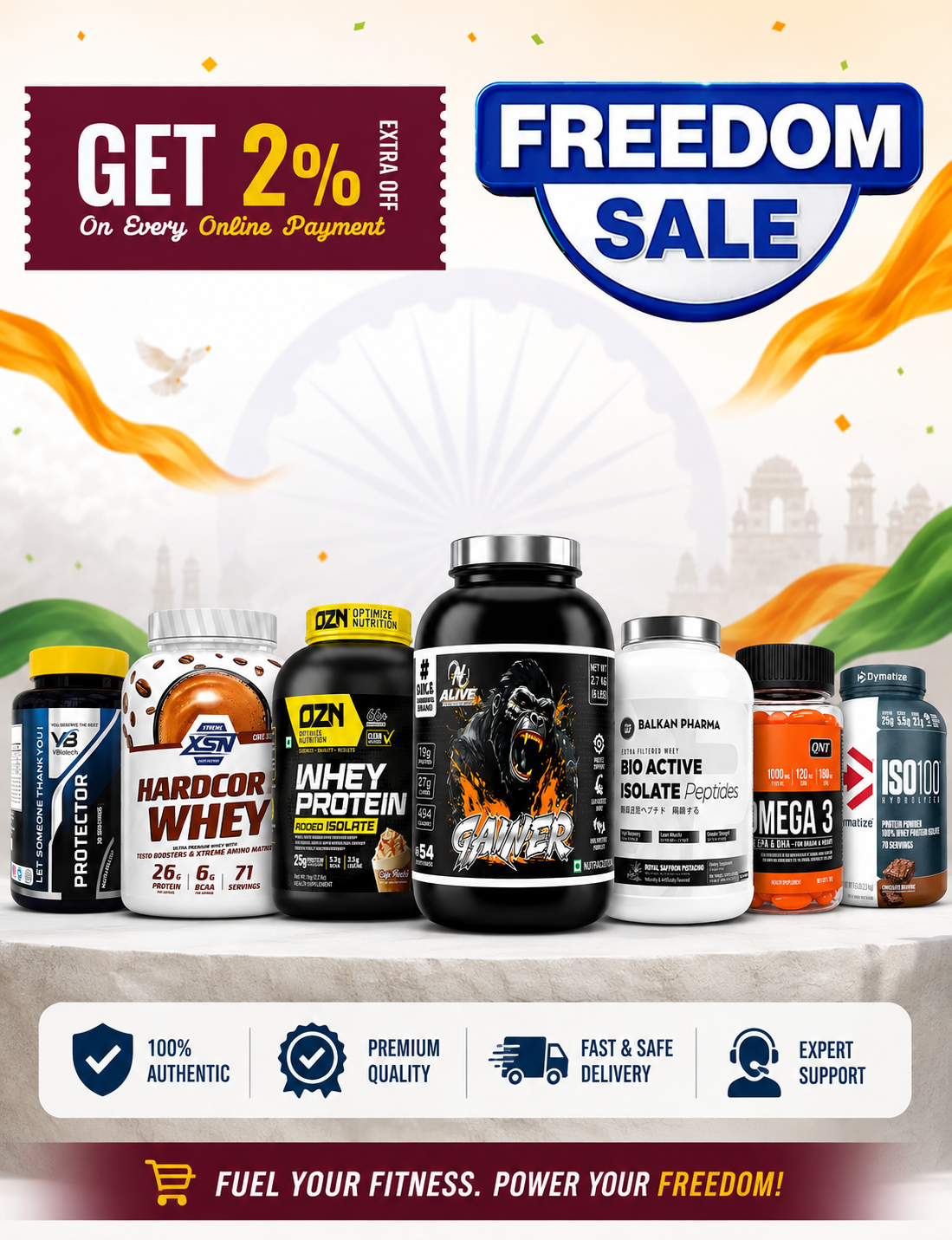 Get 2% extra off on every online payment Freedom Sale banner with promotional offer
