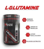 NOIZEFIT L-Glutamine 250g supplement banner highlighting muscle recovery, gut health, and 5000mg L-Glutamine per serving.