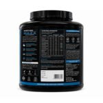 "Back view of Noize Nutrition WheyUno Maxx whey protein container showing nutrition facts, ingredients, usage instructions, and product information."