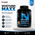 "Noize Nutrition WheyUno Maxx protein powder promotional banner featuring 24g protein per serving and key performance benefits."