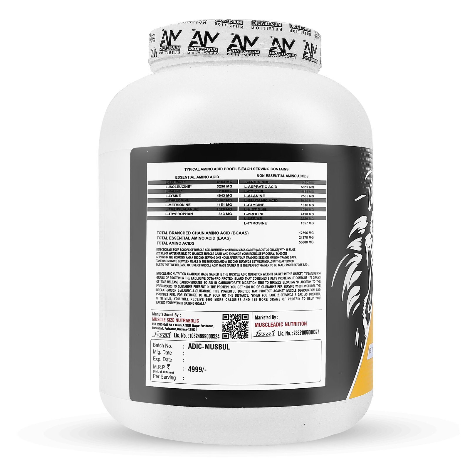 Muscle Addic Anabolic Muscle Builder nutrition information
