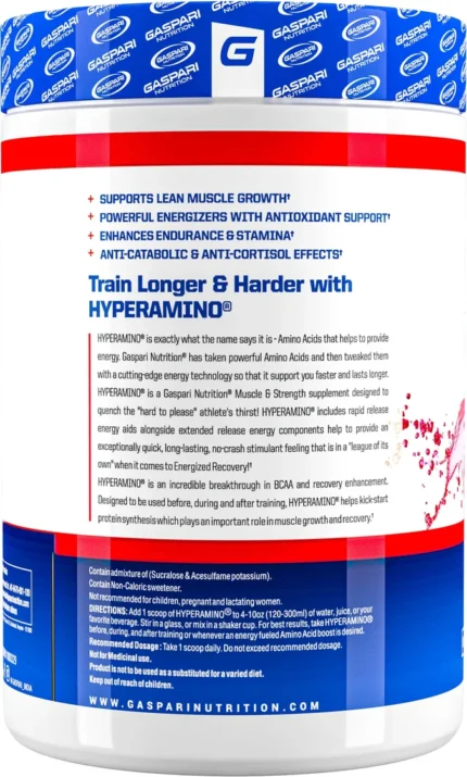 Nutrition and supplement facts on Gaspari Nutrition Hyper Amino