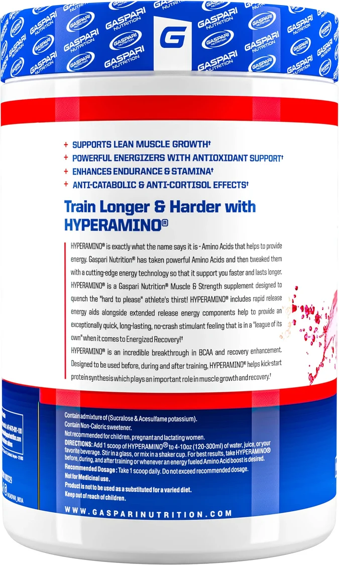 Nutrition and supplement facts on Gaspari Nutrition Hyper Amino