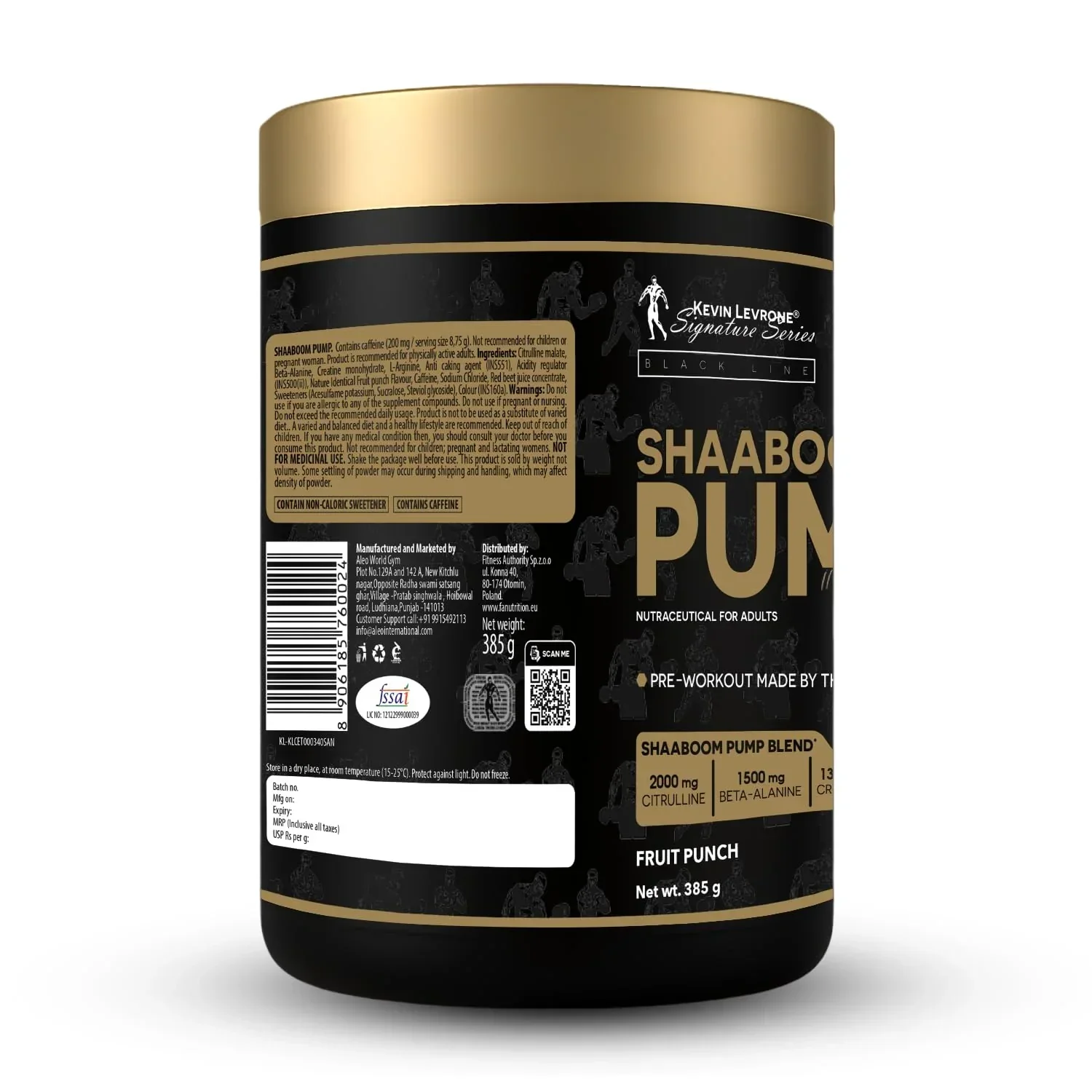 Left side view of Kevin Levrone Shaaboom Pump pre-workout supplement