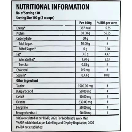 Kevin Levrone Anabolic Mass 3 Kg nutrition and supplement facts