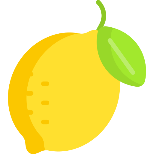 Yellow lemon icon with green leaf representing lemon flavor