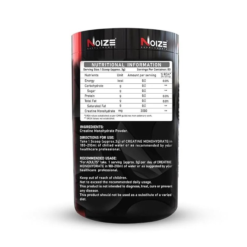 Back label of Noize BCAA + EAA with Glutamine showing supplement facts and directions